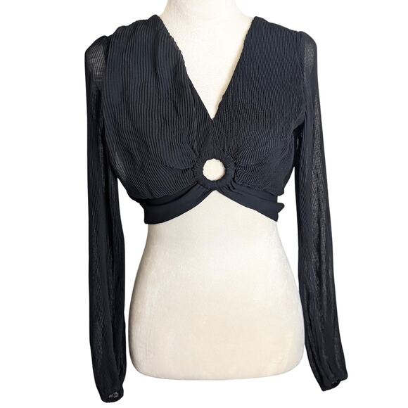 Cropped Black Semi-shear Festival Dark Romantic Top Women's Size Medium - Picture 1 of 10